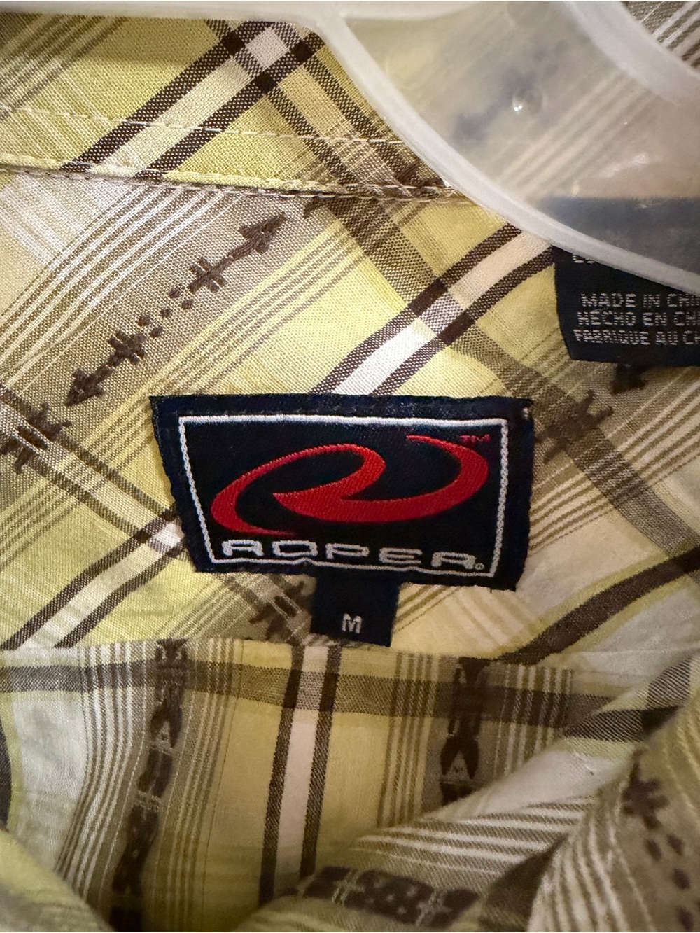 Roper Men's Yellow and White Plaid Western Snap Shirt - Picture 3 of 3